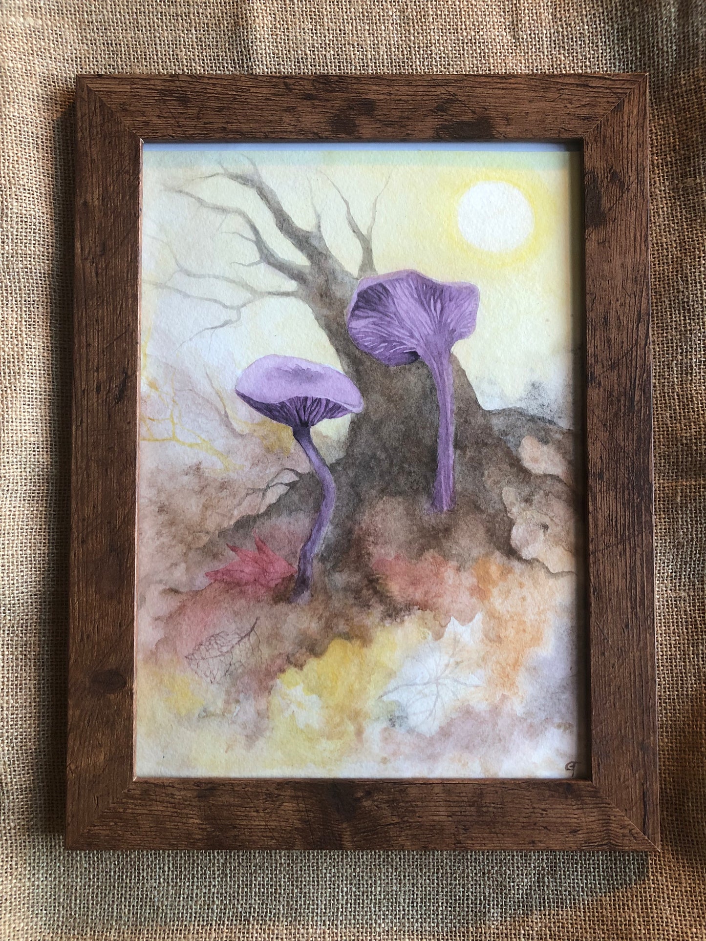 ‘Amethyst Haze’ Original watercolour and amethyst, hematite, rhodonite and mica crystal pigment painting.