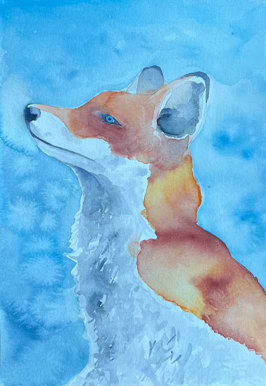 ‘Fox on cold morning’. Watercolour by Gemma Thody
