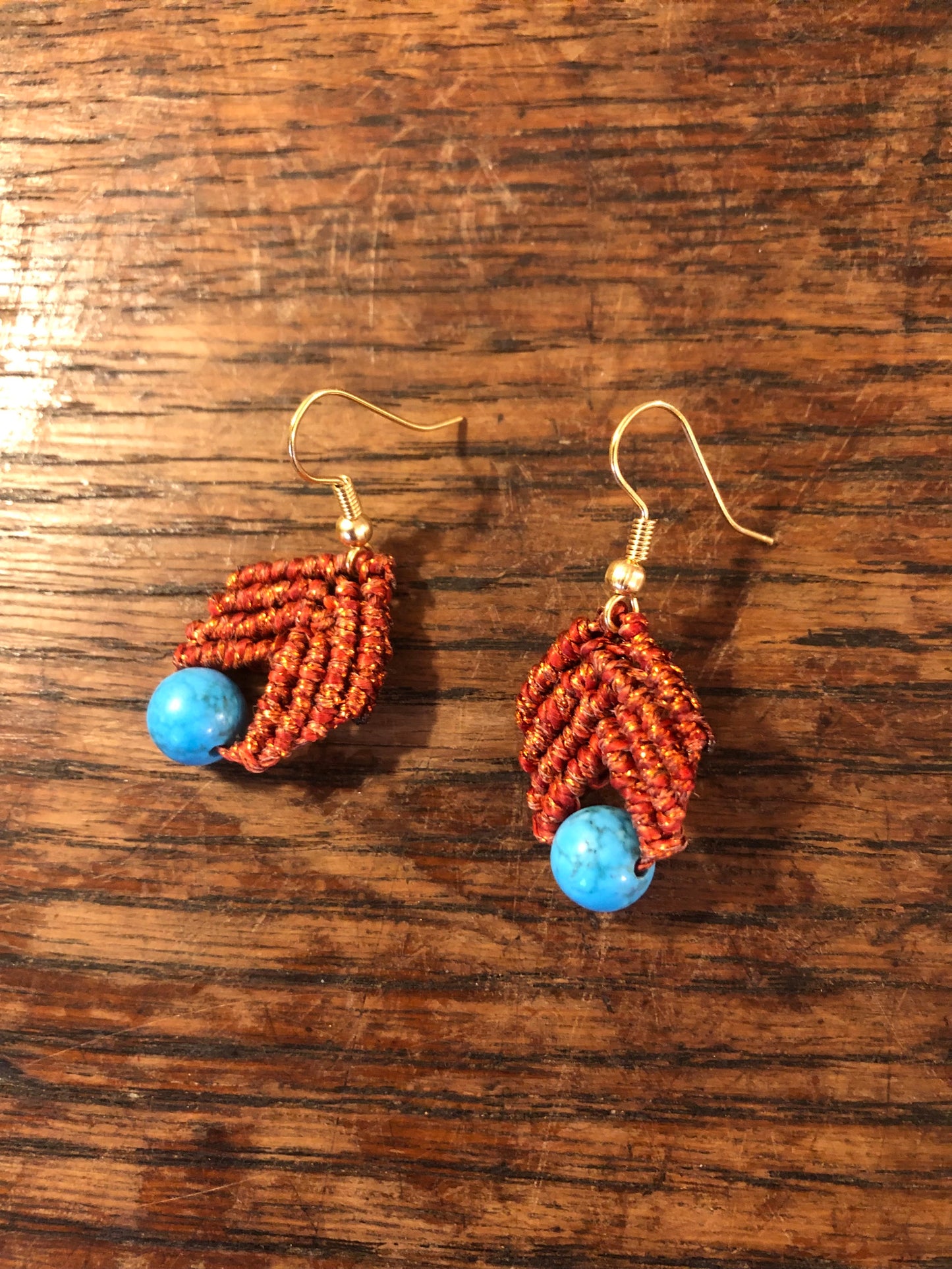 Blue Howlite crystal and copper thread earrings.