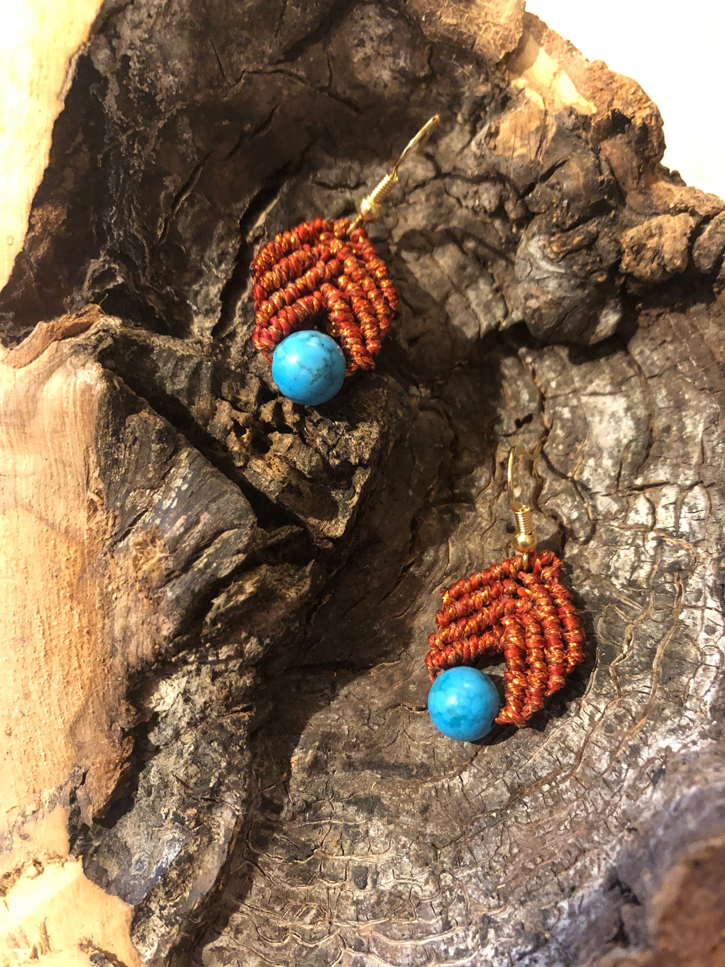 Blue Howlite crystal and copper thread earrings.