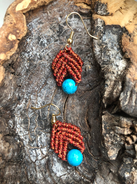 Blue Howlite crystal and copper thread earrings.