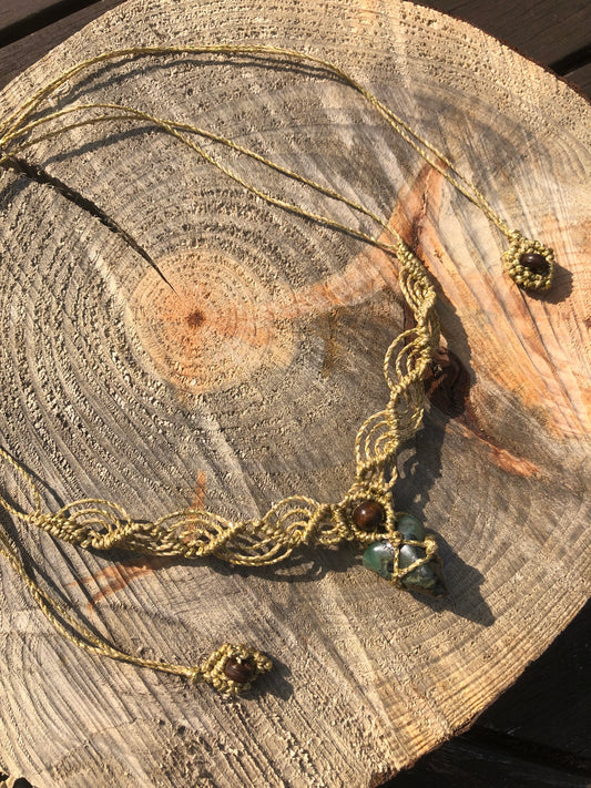 Emerald and Gold Thread High Necklace.